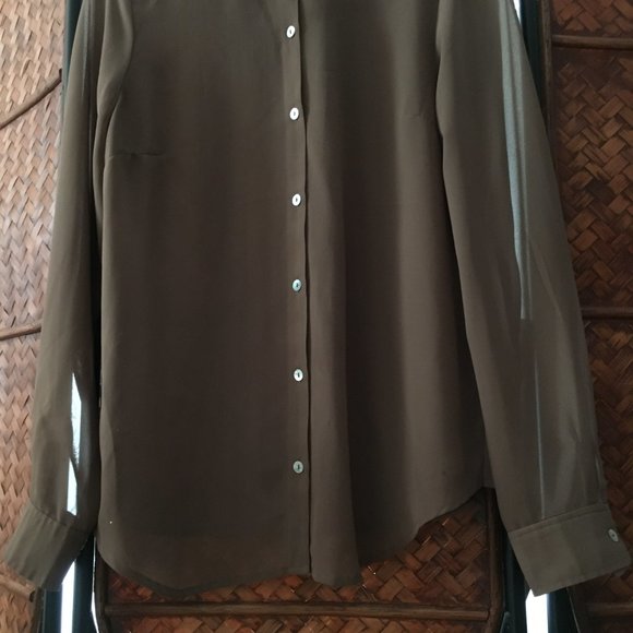F21 Brown Pleated Button Down Dress Shirt - Picture 6 of 13